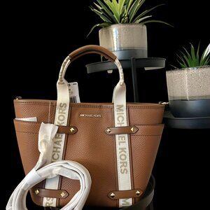 MICHAEL KORS MAEVE LEATHER LUGGAGE SMALL OPEN TOTE MSRP $328